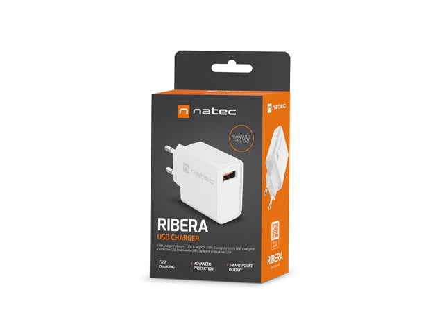 Natec USB Charger Ribera 1X USB-A 18W White - Аксесоари<<<NATEC компютърна периферия<<<NATEC<<<PolyComp&&&USB зарядни и