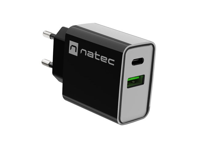 Natec USB Charger Ribera 1X USB-A + 1X USB-C 20W Black - Аксесоари<<<NATEC компютърна