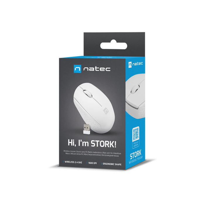 Natec Mouse Stork Wireless 1600DPI Optical, White