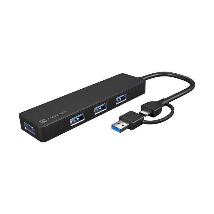 Natec Hub Mayfly USB-C 3.0 4 Port + USB-A Adapter Black