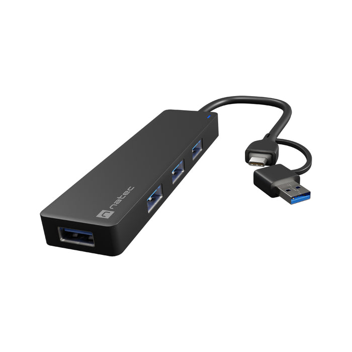 Natec Hub Mayfly USB-C 3.0 4 Port + USB-A Adapter Black