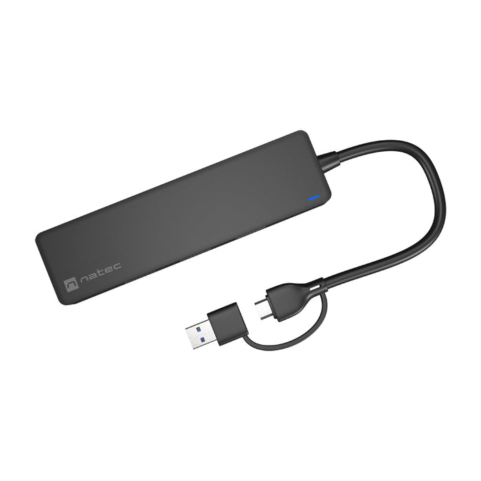 Natec Hub Mayfly USB-C 3.0 4 Port + USB-A Adapter Black