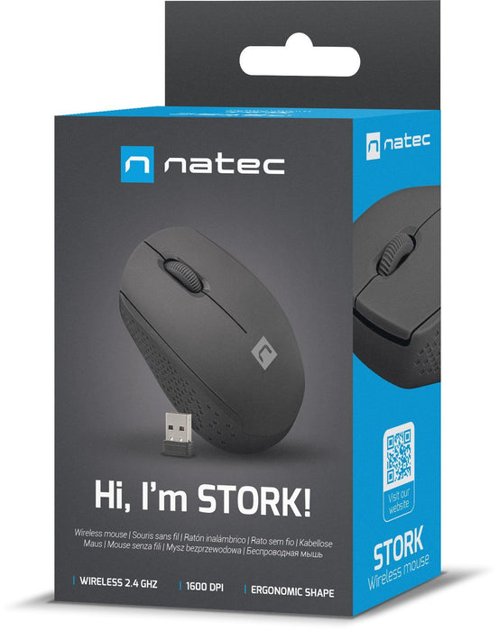 Natec Mouse Stork Wireless 1600DPI Optical, Black