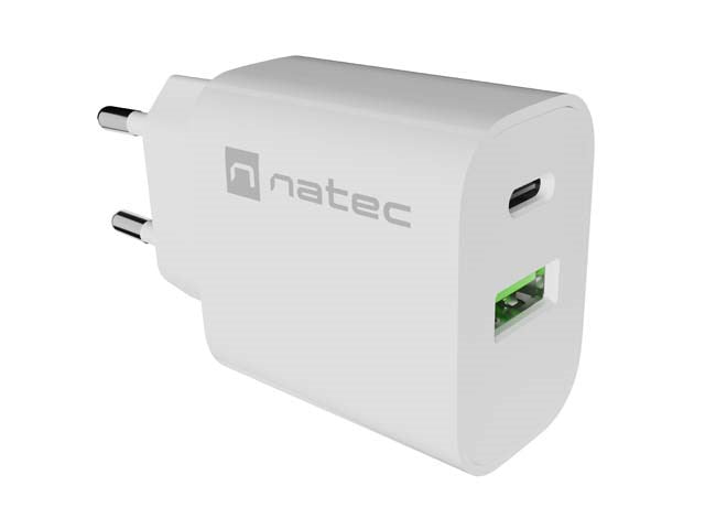 WALL CHARGER NATEC RIBERA 1X USB-A + 1X USB-C 20W WHITE