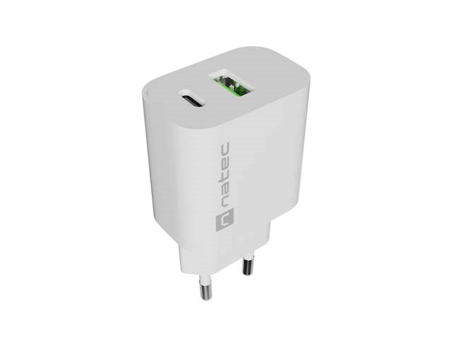 WALL CHARGER NATEC RIBERA 1X USB-A + 1X USB-C 20W WHITE