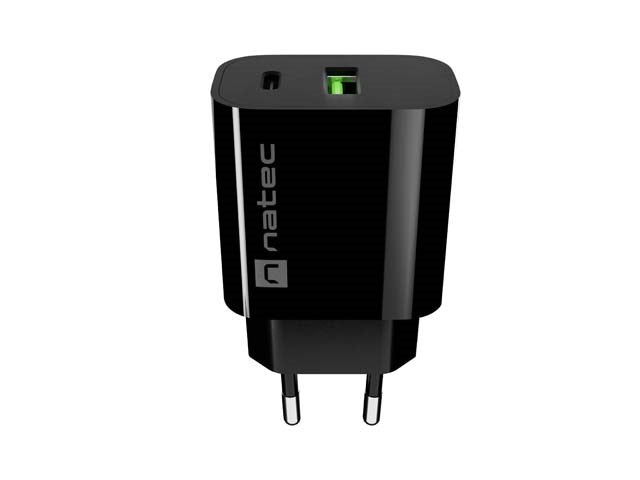 WALL CHARGER NATEC RIBERA 1X USB-A + 1X USB-C 20W BLACK