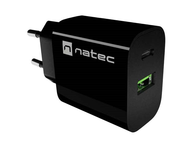 WALL CHARGER NATEC RIBERA 1X USB-A + 1X USB-C 20W BLACK