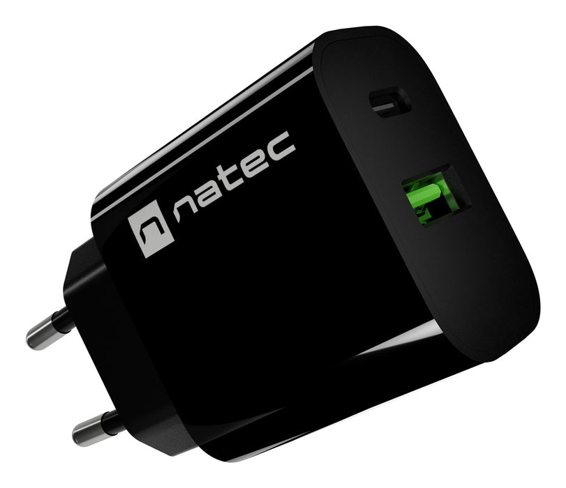 WALL CHARGER NATEC RIBERA 1X USB-A + 1X USB-C 20W BLACK