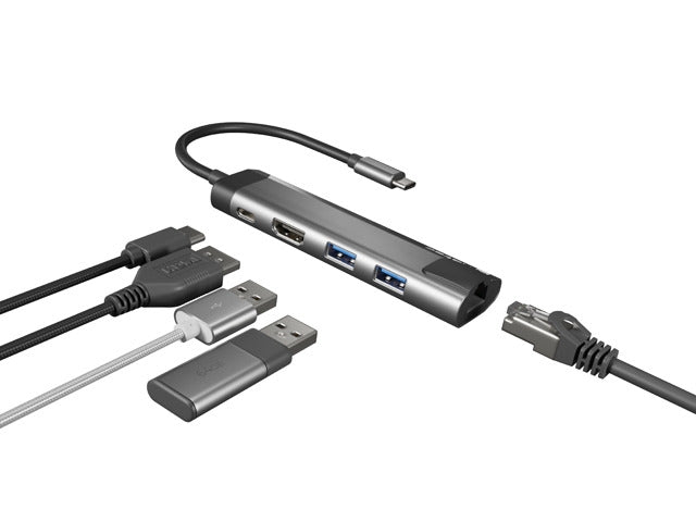 Natec Fowler Go Multiport Adapter 5 in 1, 2xUSB 3.0 HUB, HDMI 4K, USB-C PD, RJ45