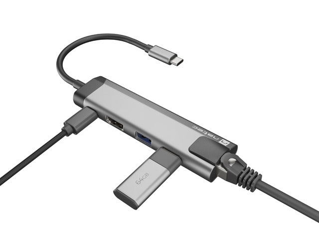 Natec Fowler Go Multiport Adapter 5 in 1, 2xUSB 3.0 HUB, HDMI 4K, USB-C PD, RJ45
