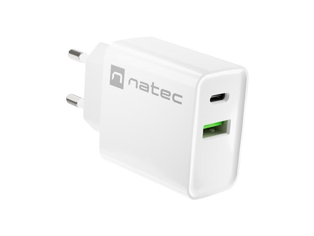 Natec USB Charger Ribera 1X USB-A + 1X USB-C 20W, White