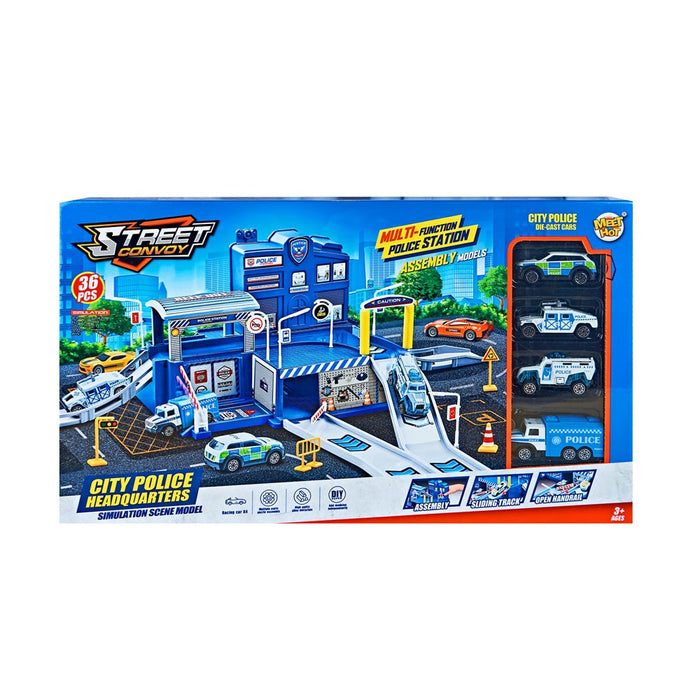 Yifeng Playset - Street Convoy, Police Station with 4 Cars, 36 Pieces