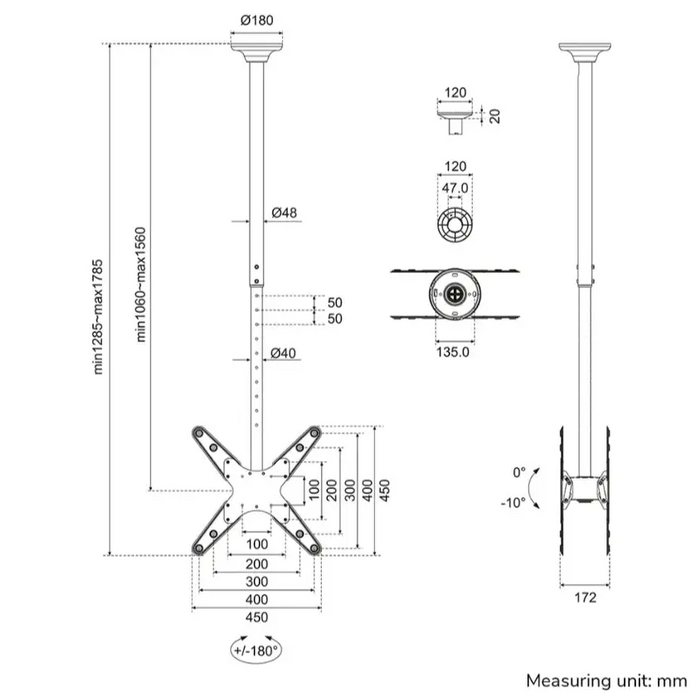 Neomounts Back to Back Screen Ceiling Mount (Height: 106-156 cm) - Стойки за таван<<<NEOMOUNTS BY NEWSTAR