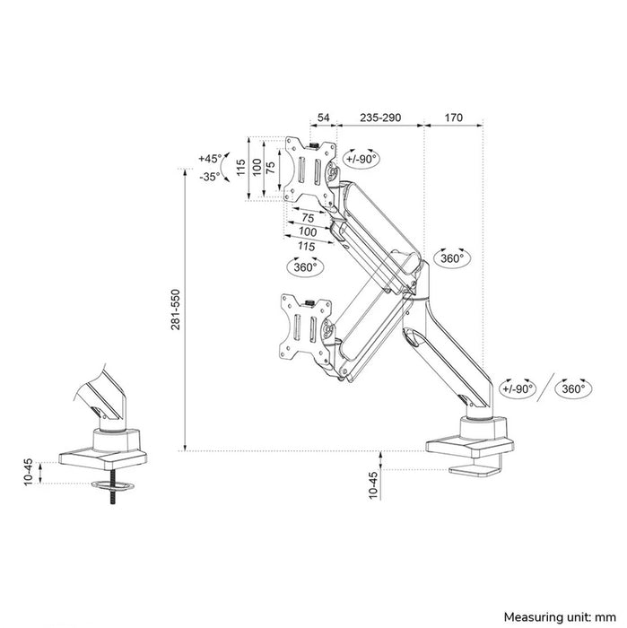 Neomounts Next Core Desk Mount 1 screen (topfix clamp &grommet)