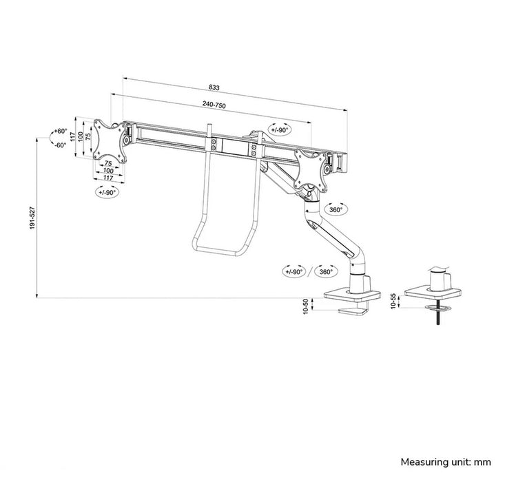 Neomounts Next One Desk Mount, double display crossbar (topfix clamp/grommet)