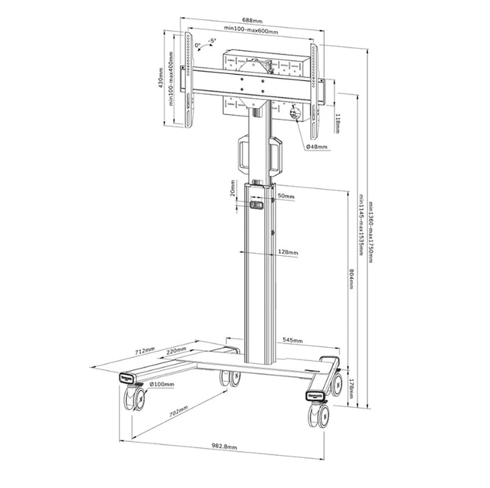 Neomounts Select Mobile Display Floor Stand (37-75") 10 cm. Wheels, White