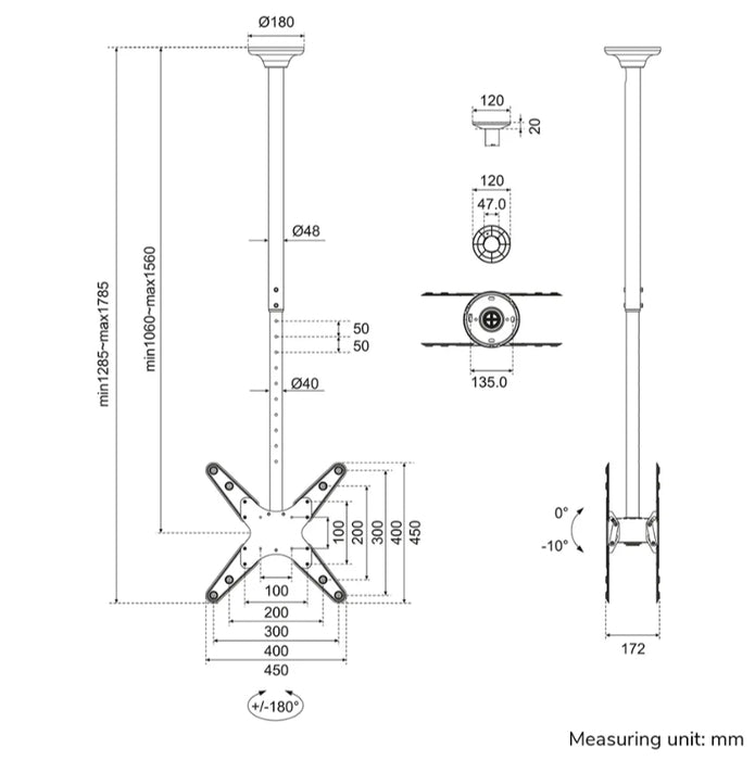 Neomounts Back to Back Screen Ceiling Mount (Height: 106-156 cm)