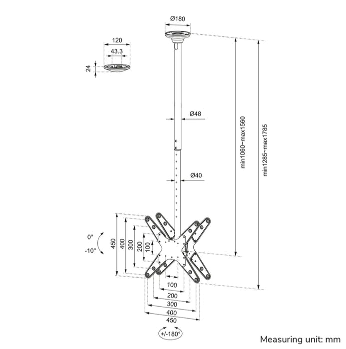 Neomounts Back to Back Screen Ceiling Mount (Height: 106-156 cm)