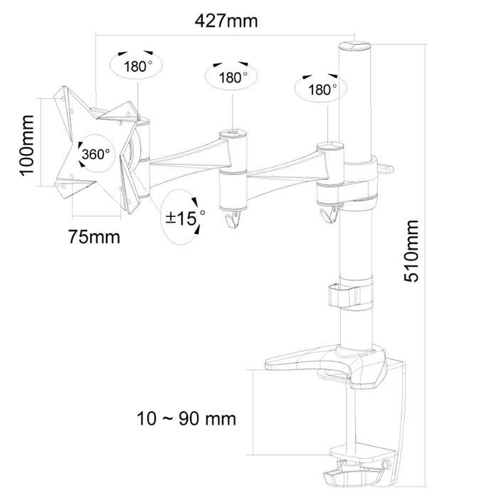 Neomounts Flat Screen Desk Mount (clamp/grommet)