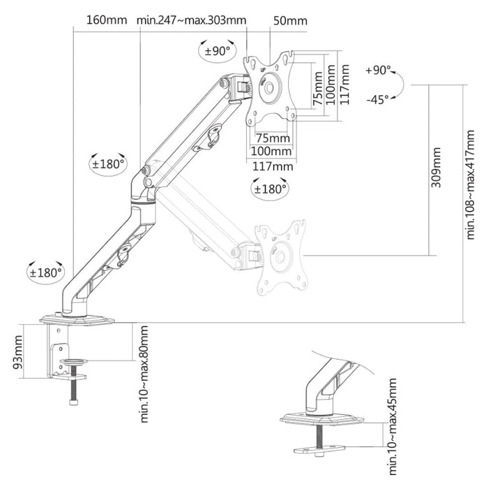 Neomounts Flat Screen Desk Mount (stand/grommet)
