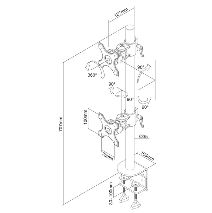 Neomounts Flat Screen Desk Mount (clamp) for 2 Monitor Screens