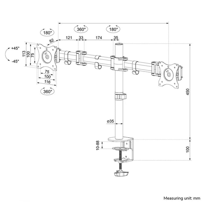 Neomounts Flat Screen Desk mount (10-27") desk clamp/grommet