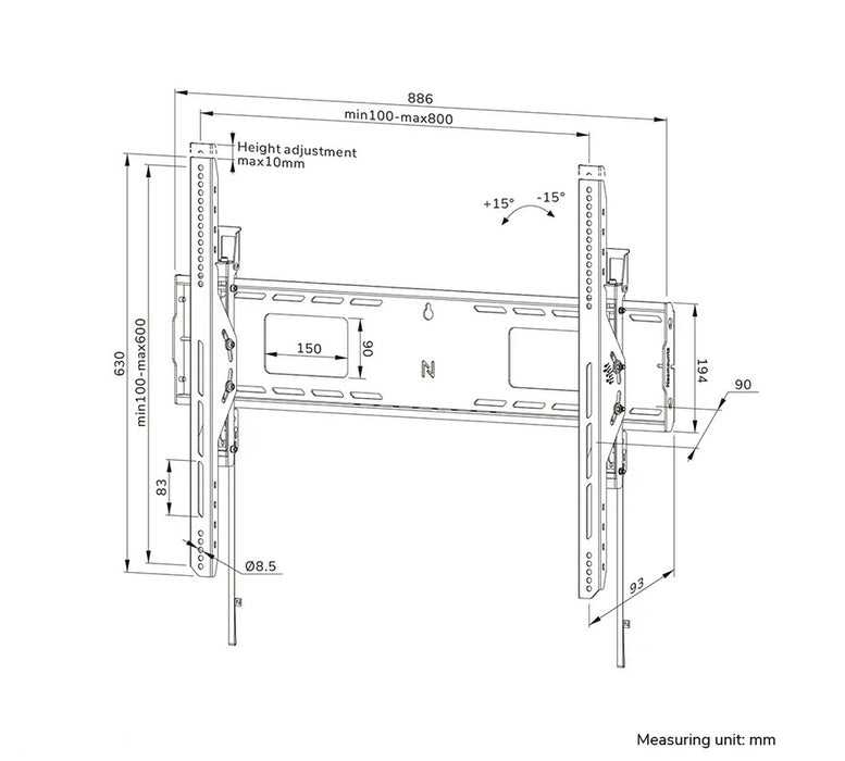 Neomounts Level-750 Heavy duty wall mount 43-98", max 125kg, tilt, lockable