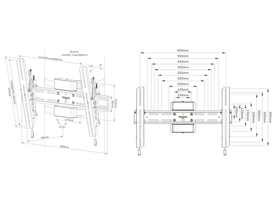 Neomounts Select Screen Pillar Mount (tilt, VESA 600x400)
