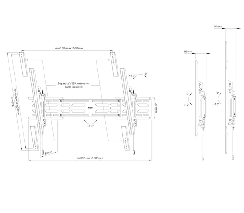 Neomounts Select Screen Wall Mount (tilt, VESA 800x600-1500x900)