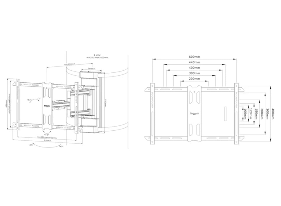 Neomounts Select Screen Pillar Mount (full motion, VESA 600x400)