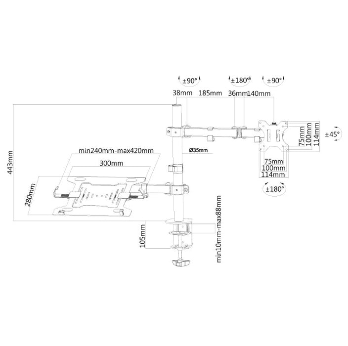 Neomounts Flat Screen & Notebook Desk Mount (clamp/grommet) - Стойки за бюро<<<NEOMOUNTS BY NEWSTAR стойки<<<NEOMOUNTS