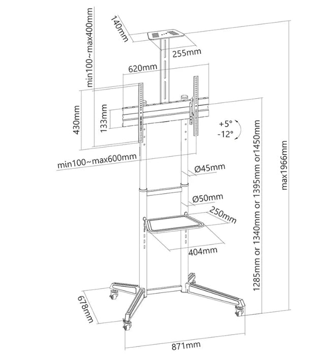 Neomounts Mobile Floor Stand incl. AV- and cam shelf (height adjustable: 128.5-145 cm) - Колички и поставки за екрани
