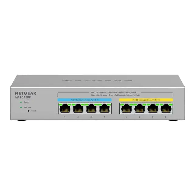 NETGEAR MS108EUP 8-Port Ultra60 PoE++ Multi-Gigabit 2.5G Ethernet Plus Switch with 230W PoE-Budget 1G/2.5G-Ports