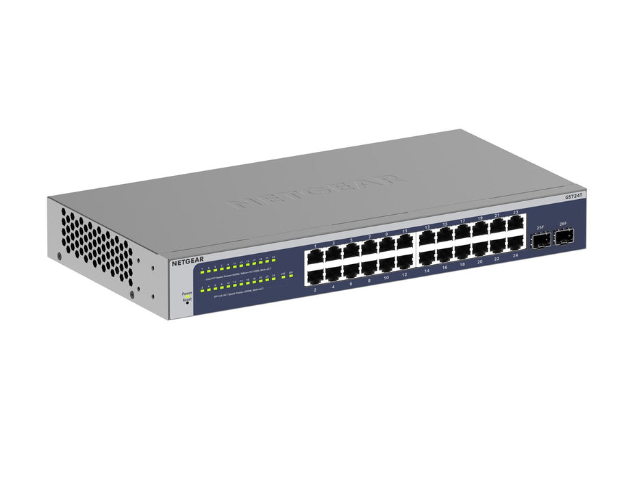 NETGEAR GS724T 24 Port Gigabit Smart Switch 2x combo copper/ SFP Ports Insight Remote/Cloud management