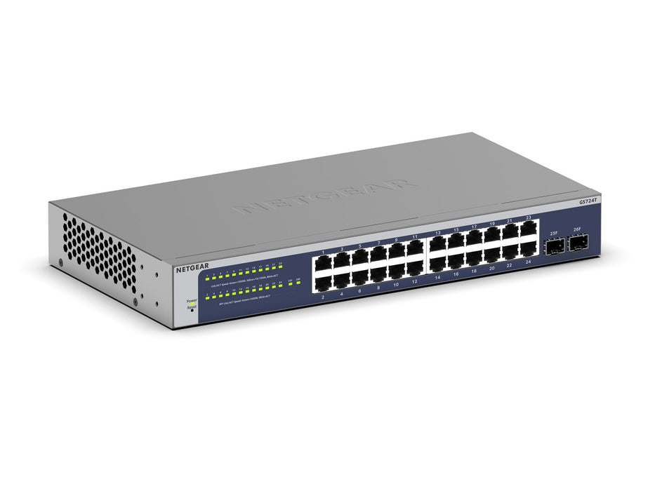 NETGEAR GS724T 24 Port Gigabit Smart Switch 2x combo copper/ SFP Ports Insight Remote/Cloud management
