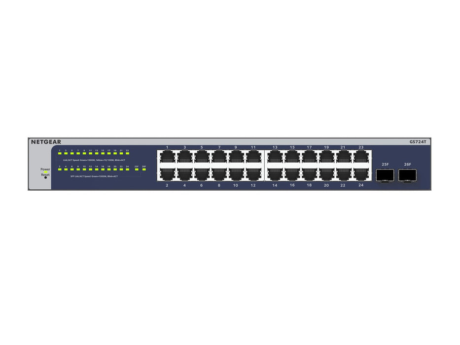 NETGEAR GS724T 24 Port Gigabit Smart Switch 2x combo copper/ SFP Ports Insight Remote/Cloud management