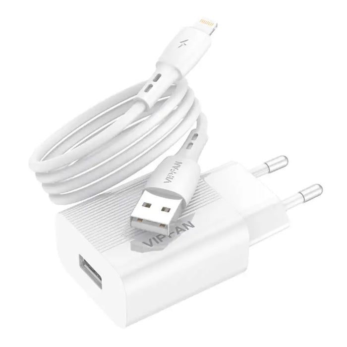 Network charger VFAN E01 1x USB 2.4A + Lightning cable (white) - mains chargers<<<Chargers<<<GSM Accessories<<<InnproXML