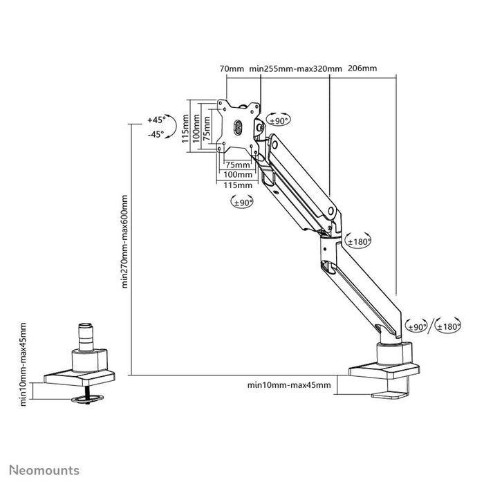 Neomounts Monitor arm 10-49" - gas spring - Topfix - 180°-stop