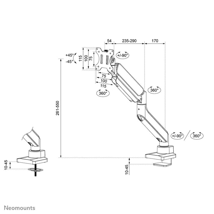 Neomounts Next Core Desk Mount 1 Ultra Wide Curved screen (topfix clamp & grommet)