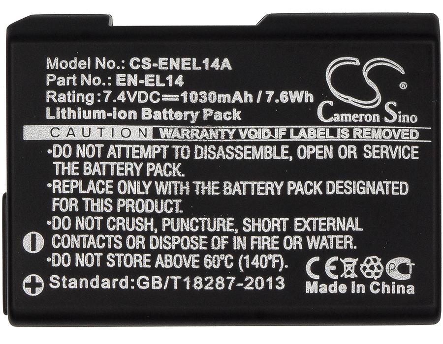 NIKON EN-EL14 camera battery 7.4V 1030mAh Li-Ion Cameron Sino - Батерии за фотоапарати и камкордери<<<Батерии и зарядни