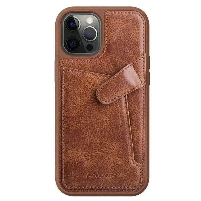 Nillkin Aoge Leather Case flexible armored genuine leather case with pocket for iPhone 12 mini brown - Cell phone cases
