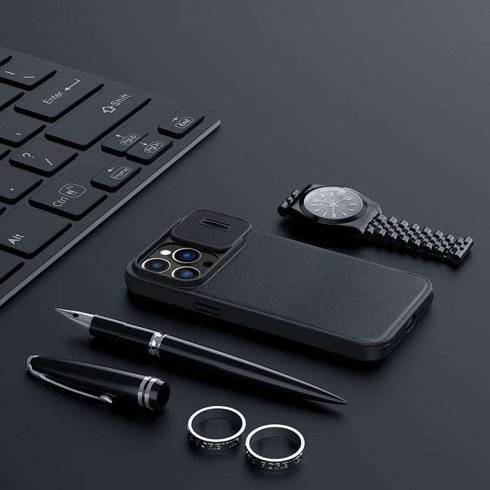 Nillkin Qin Cloth Pro Case Case for iPhone 14 Pro Max Camera Cover Holster Cover Flip Case Blue - Cell phone cases