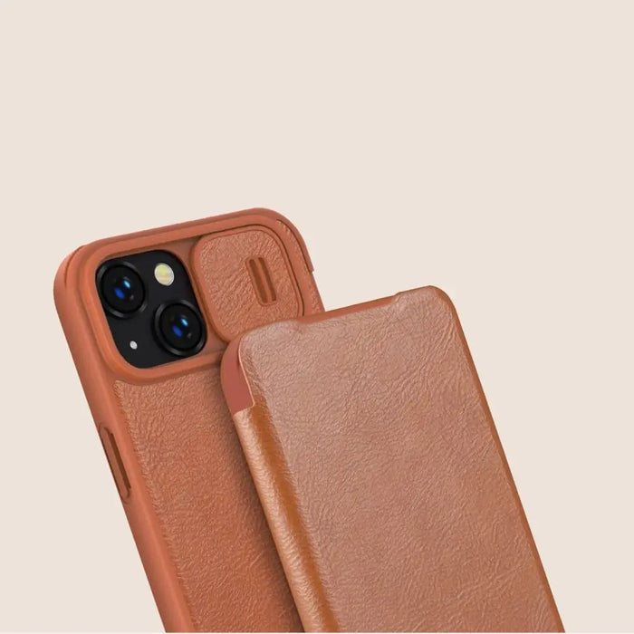Nillkin Qin Leather Pro Case iPhone 14 Camera Cover Holster Cover Flip Case Brown - Cell phone cases