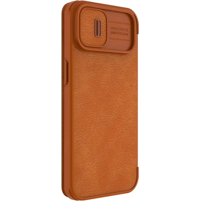 Nillkin Qin Leather Pro Case iPhone 14 Camera Cover Holster Cover Flip Case Brown - Cell phone cases