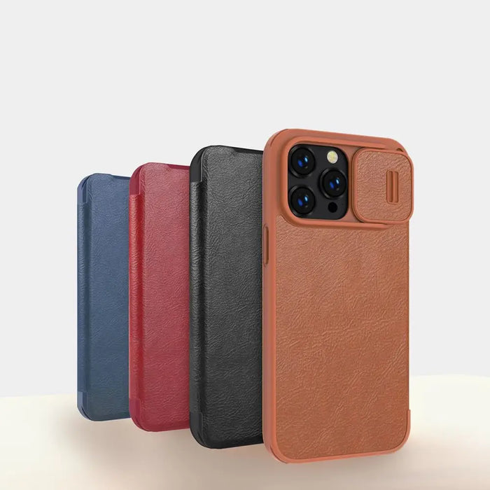Nillkin Qin Leather Pro Case iPhone 14 Pro Camera Cover Holster Cover Flip Case Brown - Cell phone cases