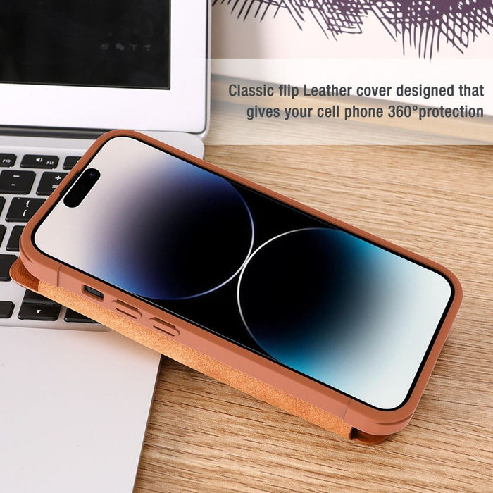 Nillkin Qin Leather Pro Case iPhone 14 Pro Max Camera Cover Holster Cover Flip Case Brown - Cell phone cases