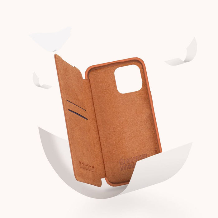 Nillkin Qin Leather Pro Case iPhone 14 Pro Max Camera Cover Holster Cover Flip Case Brown - Cell phone cases