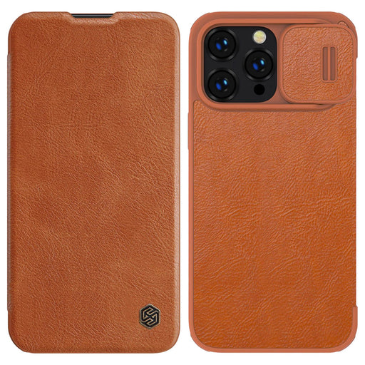 Nillkin Qin Leather Pro Case iPhone 14 Pro Max Camera Cover Holster Cover Flip Case Brown - Cell phone cases