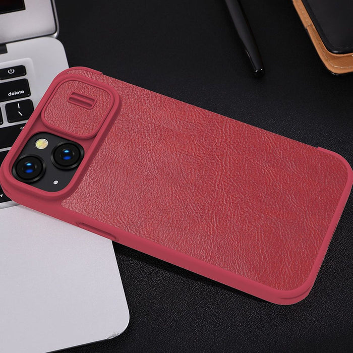 Nillkin Qin Leather Pro Case iPhone 14 Plus Camera Cover Holster Cover Flip Case Blue - Cell phone cases
