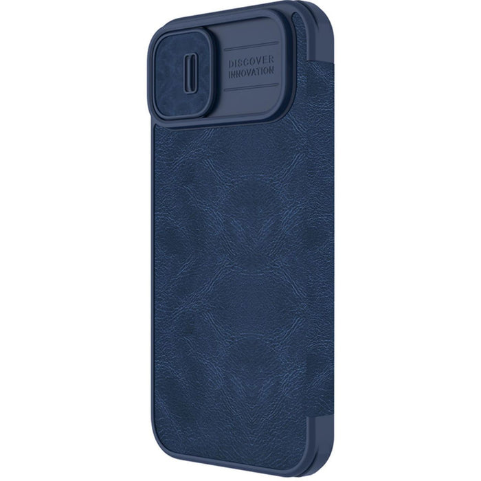 Nillkin Qin Leather Pro Case iPhone 14 Plus Camera Cover Holster Cover Flip Case Blue - Cell phone cases